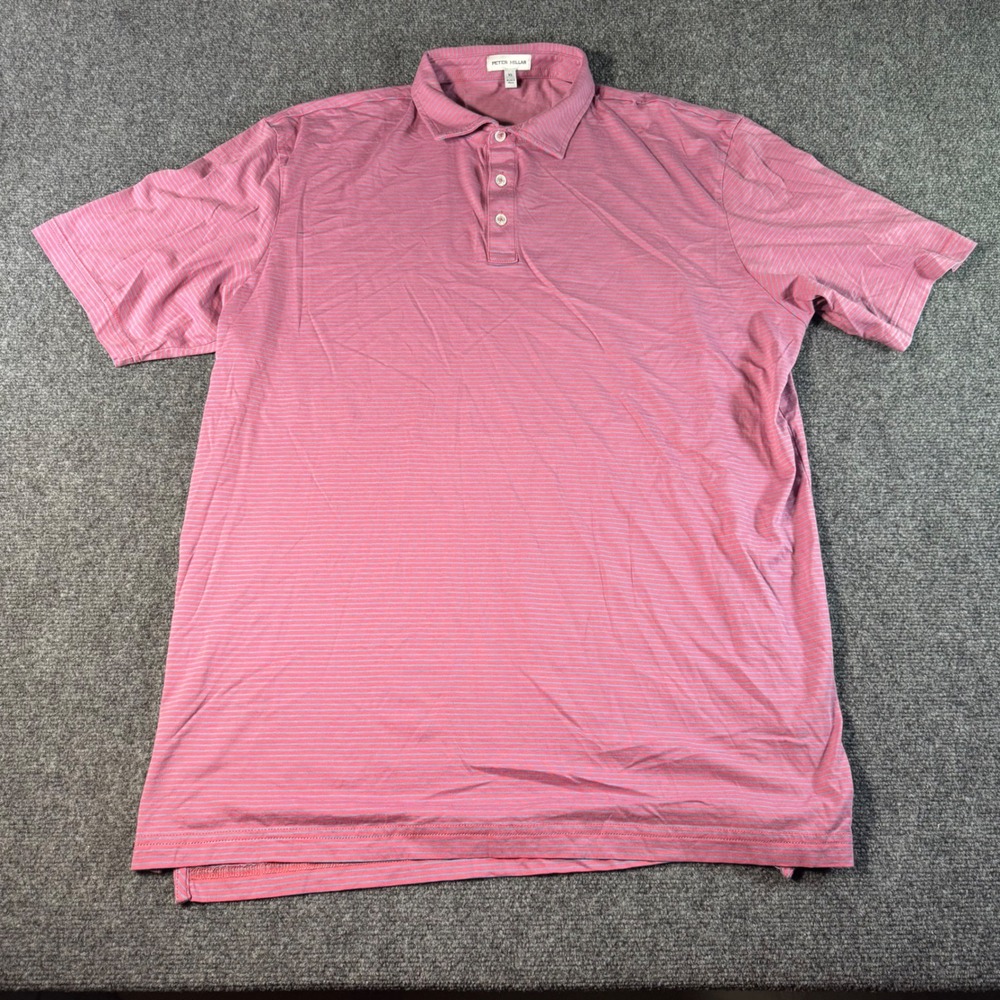 Peter Millar Mens XL Pink Blue Micro Stripe Pima Cotton Polo Shirt Short Sleeve